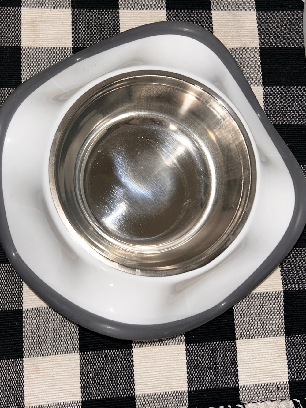 NEW WATER & FOOD BOWL SET White Gray Stainless Steel Pet Bowls - Easy Clean NEW